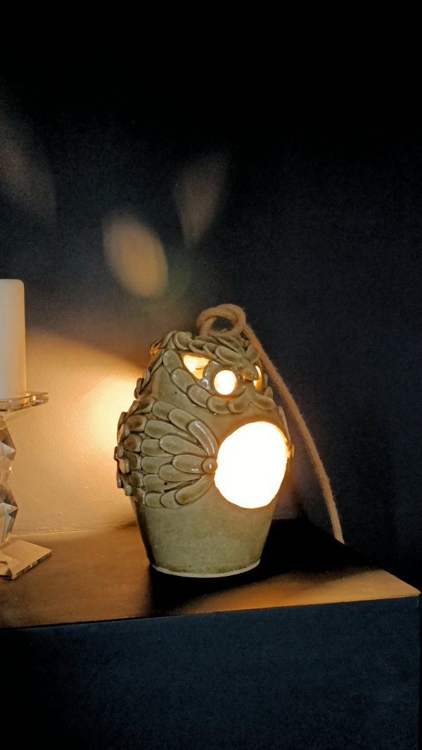 Lampe chouette en grès vernissé craquelé – Image 4